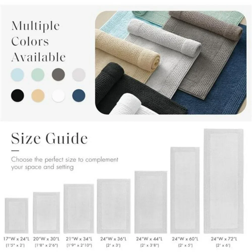 Grey Cotton Bath Mat 21x34 Reversible Plush Bathroom Rug Soft Absorbent Quick Dr
